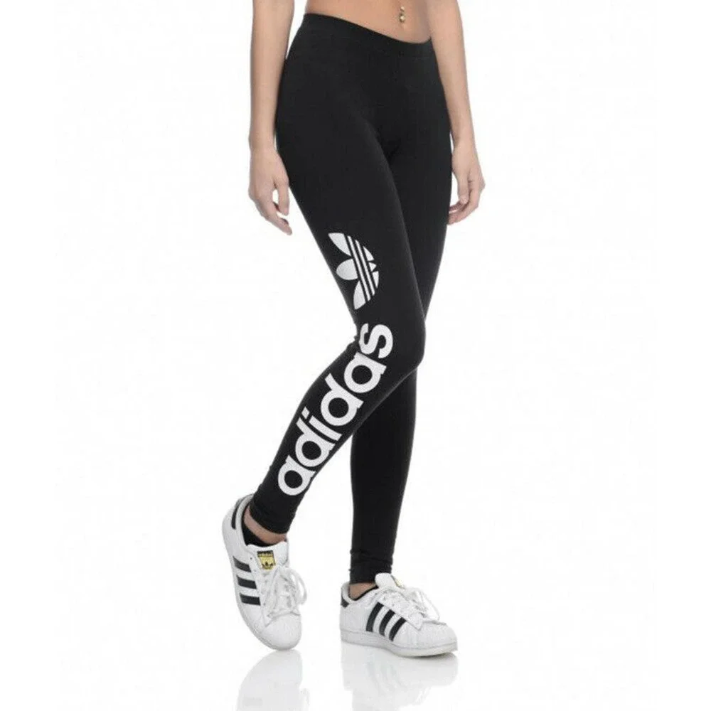 Adidas Trefoil Linear Logo Black Leggings - Picture 1 of 7